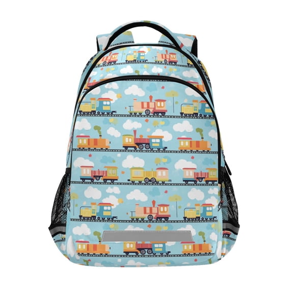 FORMRS Kids School Backpack Elementary Student Unisex Travel Bookbag with Reflective Stripes, Cartoon Train Pattern