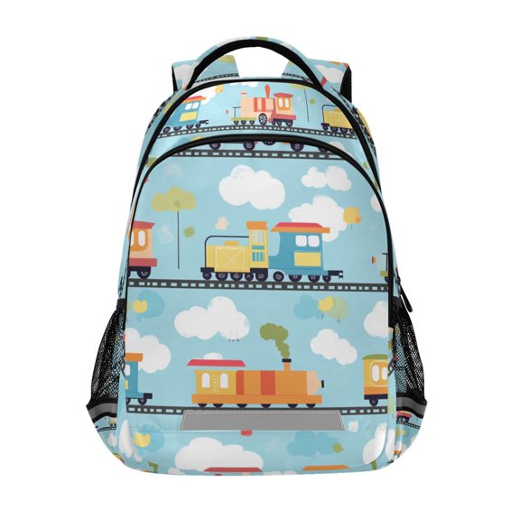 FORMRS Unisex Backpack Elementary School Travel Bookbag with Reflective Stripes, Cartoon Train Pattern