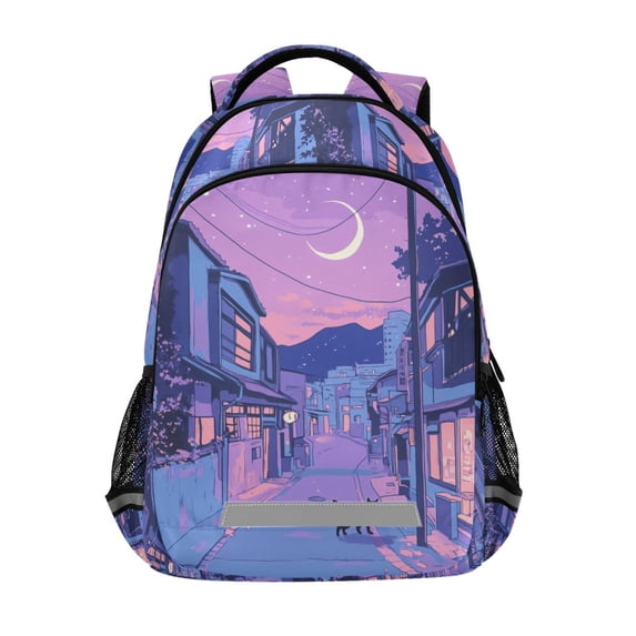 FORMRS Unisex Backpack Elementary School Travel Bookbag with Reflective Stripes, Cat Walking in Street