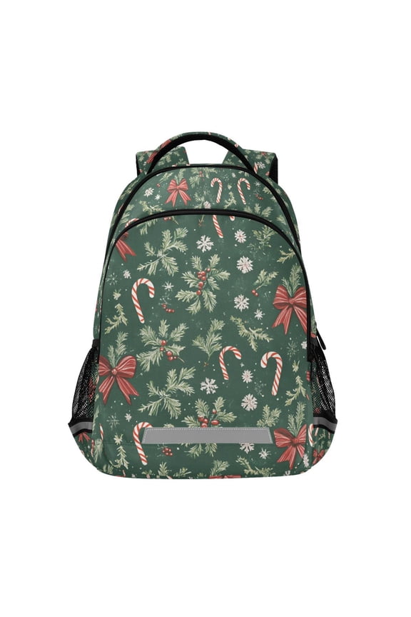 Unisex Backpack Elementary School Travel Bookbag with Reflective Stripes, Christmas Candy Cane