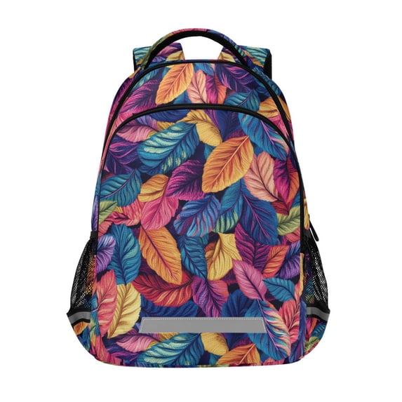 FORMRS Kids School Backpack Elementary Student Unisex Travel Bookbag with Reflective Stripes, Colorful Art Leaves Pattern