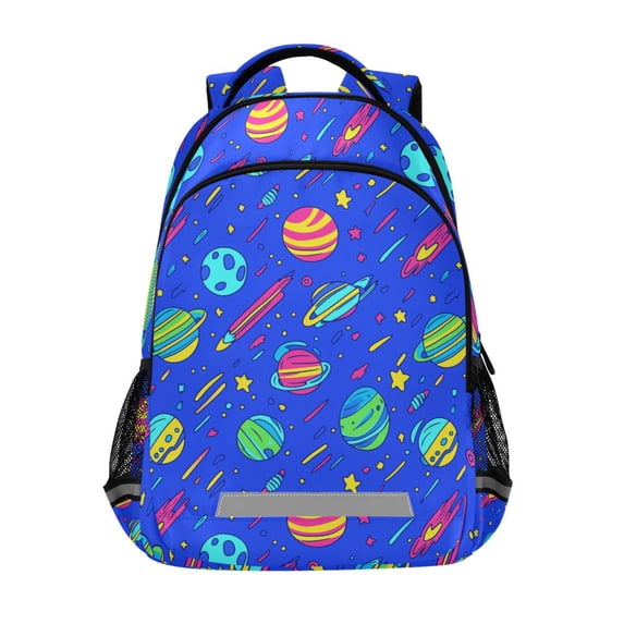 FORMRS Kids School Backpack Elementary Student Unisex Travel Bookbag with Reflective Stripes, Colorful Cartoon Planets