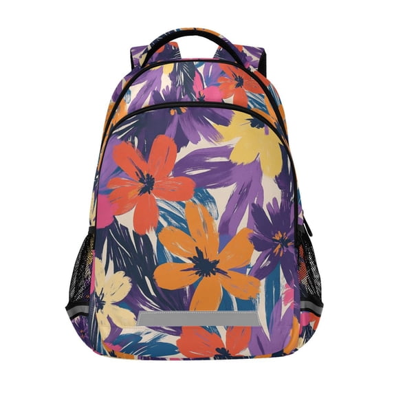 FORMRS Kids School Backpack Elementary Student Unisex Travel Bookbag with Reflective Stripes, Colorful Painted Flowers Pattern