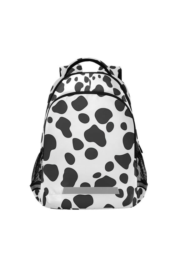 Unisex Backpack Elementary School Travel Bookbag with Reflective Stripes, Cow Spots