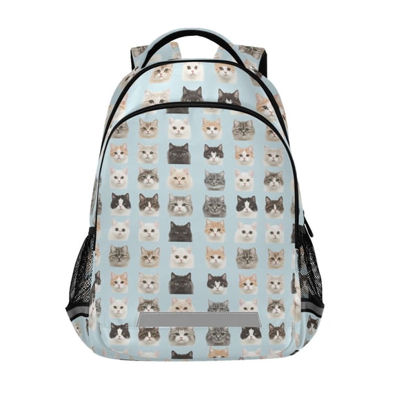 FORMRS Kids School Backpack Elementary Student Unisex Travel Bookbag with Reflective Stripes, Cute Cat Faces