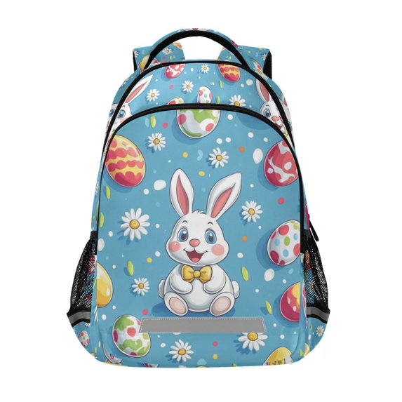 FORMRS Unisex Backpack Elementary School Travel Bookbag with Reflective Stripes, Easter Bunny Pattern