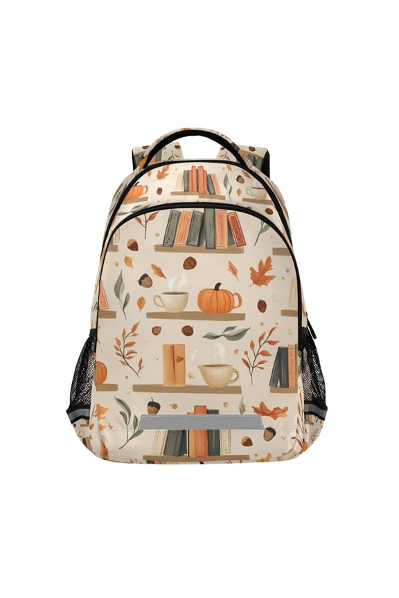 Unisex Backpack Elementary School Travel Bookbag with Reflective Stripes, Fall Book Shelf