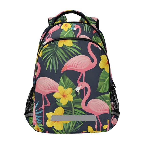 FORMRS Kids School Backpack Elementary Student Unisex Travel Bookbag with Reflective Stripes, Flamingo Pattern