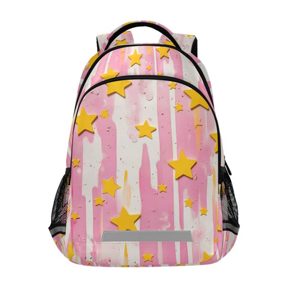 FORMRS Unisex Backpack Elementary School Travel Bookbag with Reflective Stripes, Flat Yellow Stars