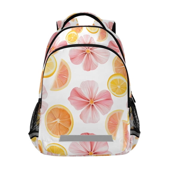FORMRS Kids School Backpack Elementary Student Unisex Travel Bookbag with Reflective Stripes, Floral Orange