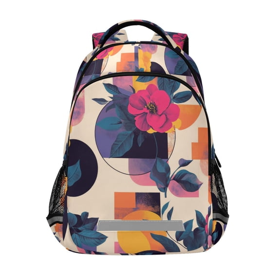 FORMRS Kids School Backpack Elementary Student Unisex Travel Bookbag with Reflective Stripes, Flowers Pattern Style