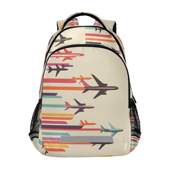 FORMRS Unisex Backpack Elementary School Travel Bookbag with Reflective Stripes, Flying Planes