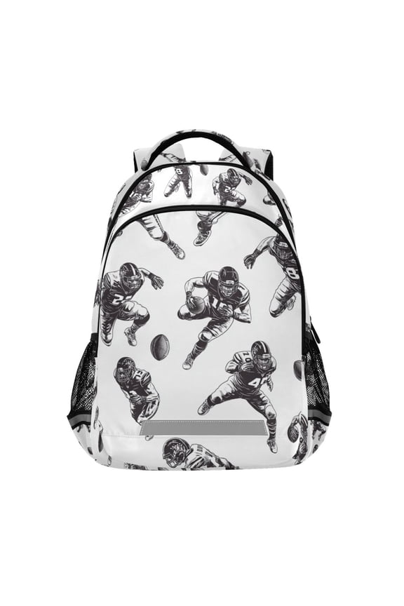 Unisex Backpack Elementary School Travel Bookbag with Reflective Stripes, Football Player Pattern