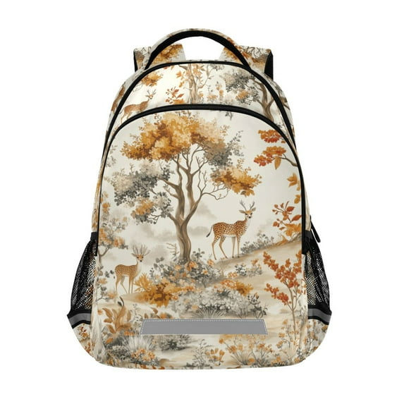 FORMRS Unisex Backpack Elementary School Travel Bookbag with Reflective Stripes, Forest Pattern