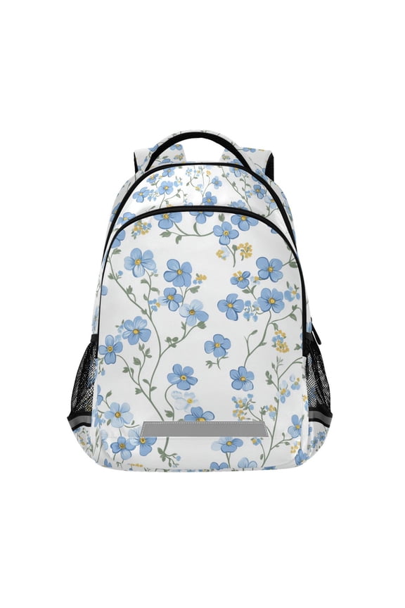 Unisex Backpack Elementary School Travel Bookbag with Reflective Stripes, Forget Me Not