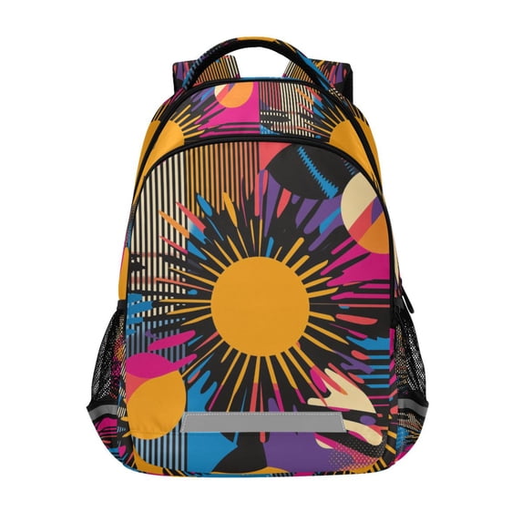 FORMRS Unisex Backpack Elementary School Travel Bookbag with Reflective Stripes, Futuristic Circles