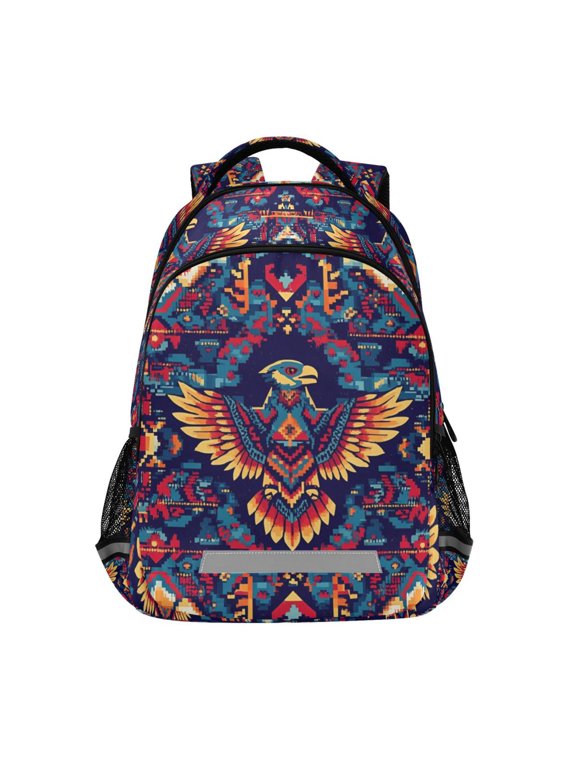 Kids School Backpack Elementary Student Unisex Travel Bookbag with Reflective Stripes, Geometric Eagle