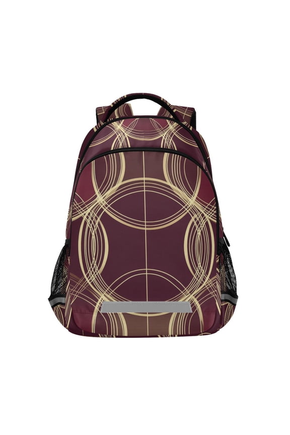 Unisex Backpack Elementary School Travel Bookbag with Reflective Stripes, Gold Abstract Pattern