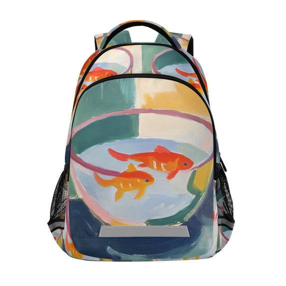 FORMRS Kids School Backpack Elementary Student Unisex Travel Bookbag with Reflective Stripes, Goldfish Bowl
