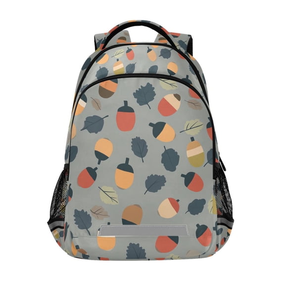 FORMRS Unisex Backpack Elementary School Travel Bookbag with Reflective Stripes, Gray Acorns Pattern