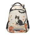 thumbnail image 1 of FORMRS Unisex Backpack Elementary School Travel Bookbag with Reflective Stripes, Gray Cartoon Halloween Cat, 1 of 7