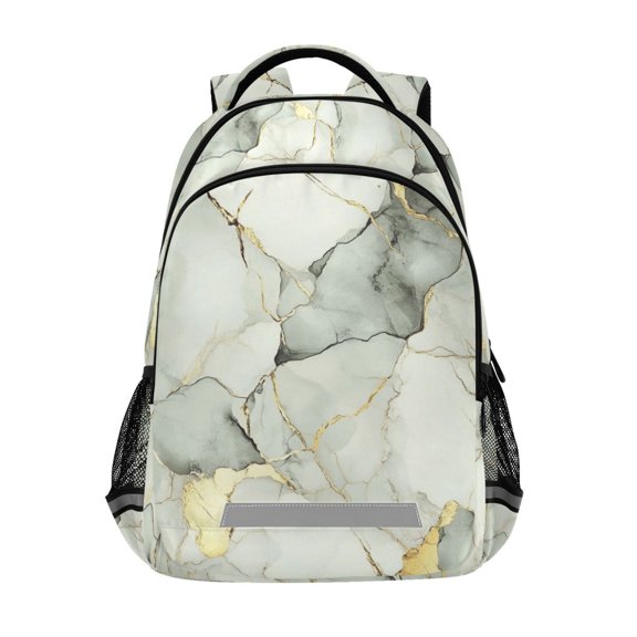 FORMRS Unisex Backpack Elementary School Travel Bookbag with Reflective Stripes, Gray Marble Pattern