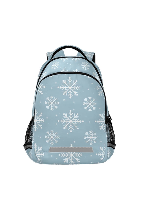 Unisex Backpack Elementary School Travel Bookbag with Reflective Stripes, Gray Snowflake