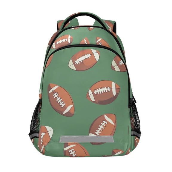 FORMRS Unisex Backpack Elementary School Travel Bookbag with Reflective Stripes, Green American Footballs