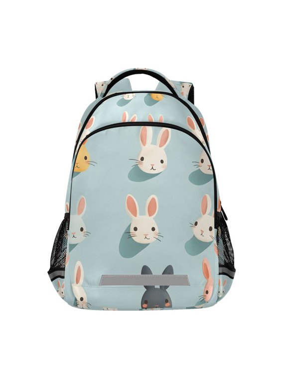 Kids School Backpack Elementary Student Unisex Travel Bookbag with Reflective Stripes, Green Cute Rabbits