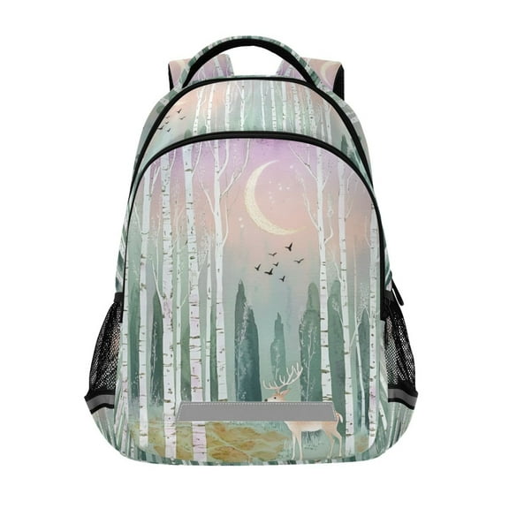 FORMRS Unisex Backpack Elementary School Travel Bookbag with Reflective Stripes, Green Deer