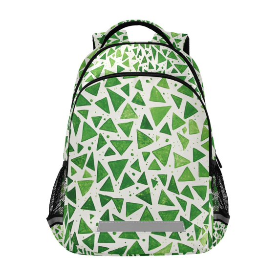 FORMRS Kids School Backpack Elementary Student Unisex Travel Bookbag with Reflective Stripes, Green Dot Triangles Pattern