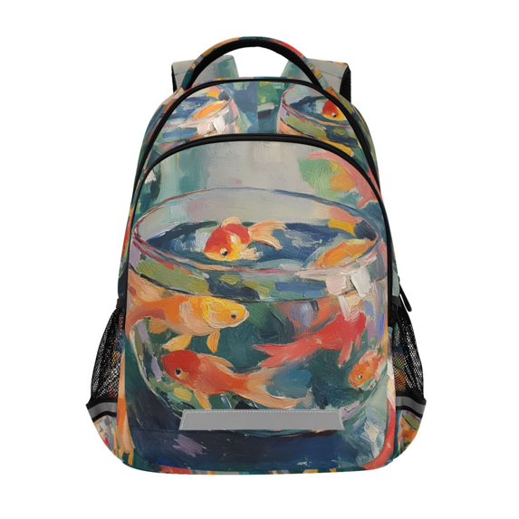 FORMRS Kids School Backpack Elementary Student Unisex Travel Bookbag with Reflective Stripes, Green Goldfish