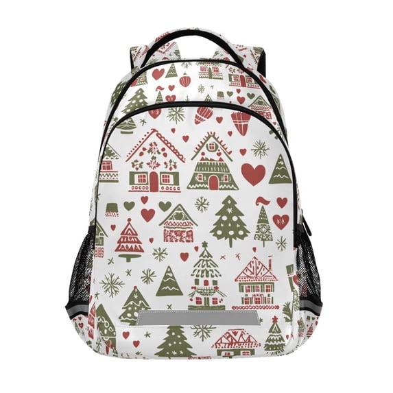 FORMRS Kids School Backpack Elementary Student Unisex Travel Bookbag with Reflective Stripes, Green Nordic Christmas