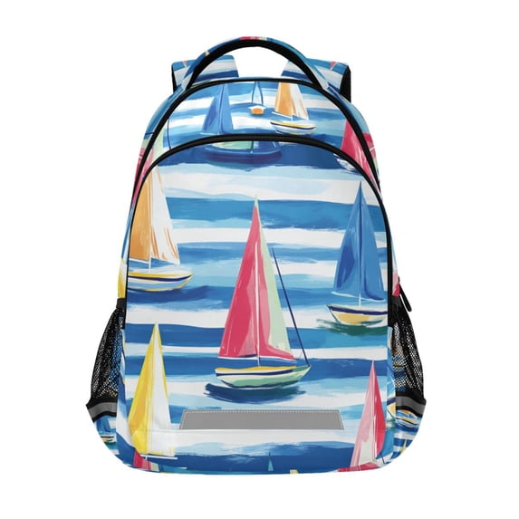 FORMRS Unisex Backpack Elementary School Travel Bookbag with Reflective Stripes, Green Sailboats