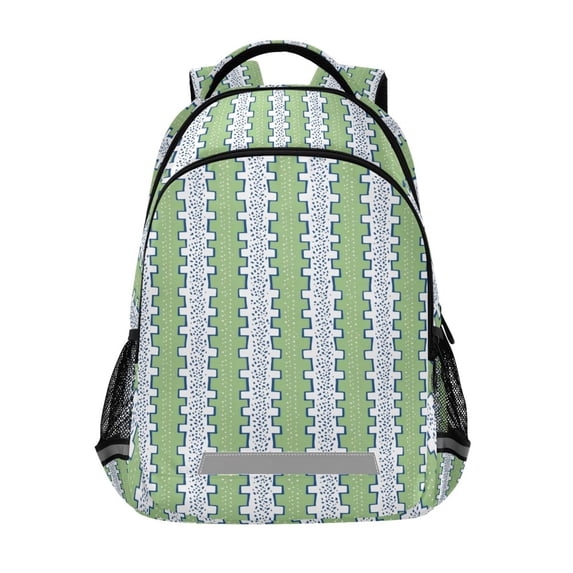 FORMRS Kids School Backpack Elementary Student Unisex Travel Bookbag with Reflective Stripes, Green Stripe Pattern
