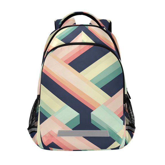 FORMRS Kids School Backpack Elementary Student Unisex Travel Bookbag with Reflective Stripes, Green Stripes