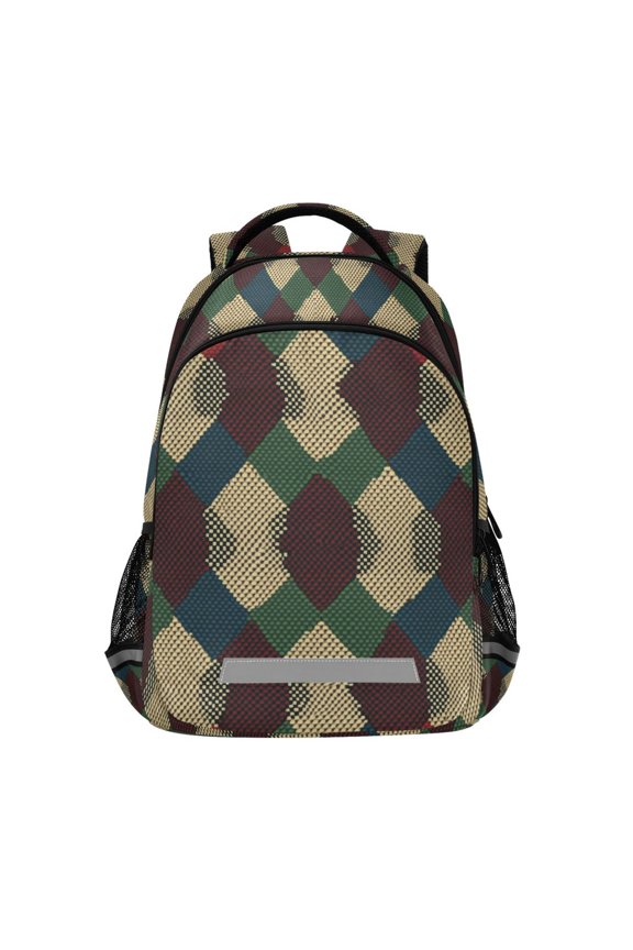 Unisex Backpack Elementary School Travel Bookbag with Reflective Stripes, Green Tartan Pattern