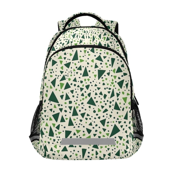FORMRS Kids School Backpack Elementary Student Unisex Travel Bookbag with Reflective Stripes, Green Triangles Pattern