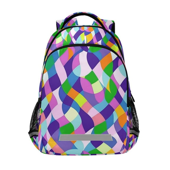 FORMRS Unisex Backpack Elementary School Travel Bookbag with Reflective Stripes, Green Wavy Plaid