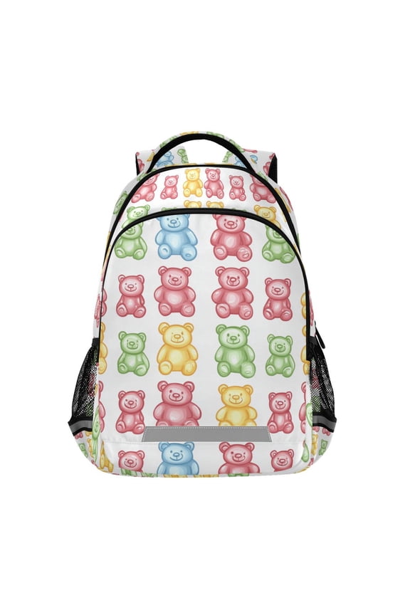 Kids School Backpack Elementary Student Unisex Travel Bookbag with Reflective Stripes, Gummy Bear Pattern