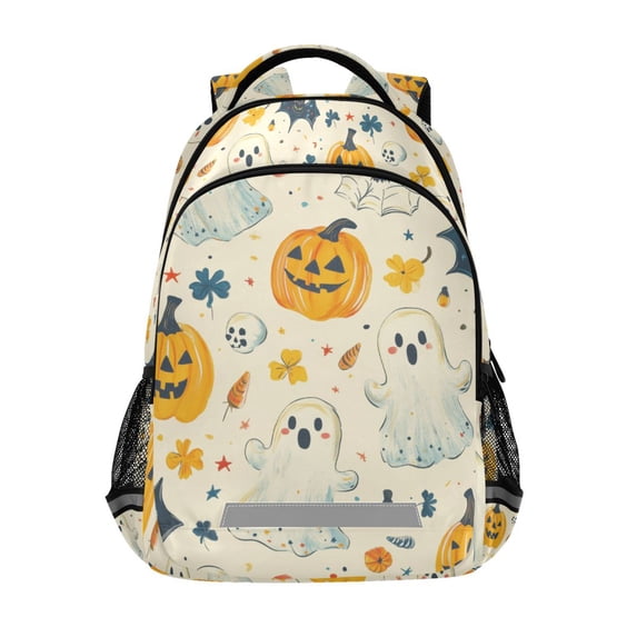 FORMRS Kids School Backpack Elementary Student Unisex Travel Bookbag with Reflective Stripes, Halloween Cute Ghosts