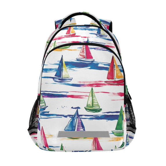 FORMRS Kids School Backpack Elementary Student Unisex Travel Bookbag with Reflective Stripes, Hand Drawn Sailboats