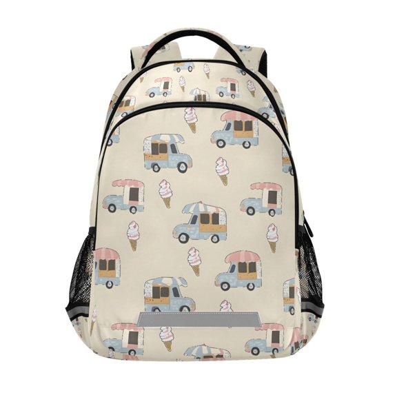 FORMRS Kids School Backpack Elementary Student Unisex Travel Bookbag with Reflective Stripes, Ice Cream Trucks Pattern
