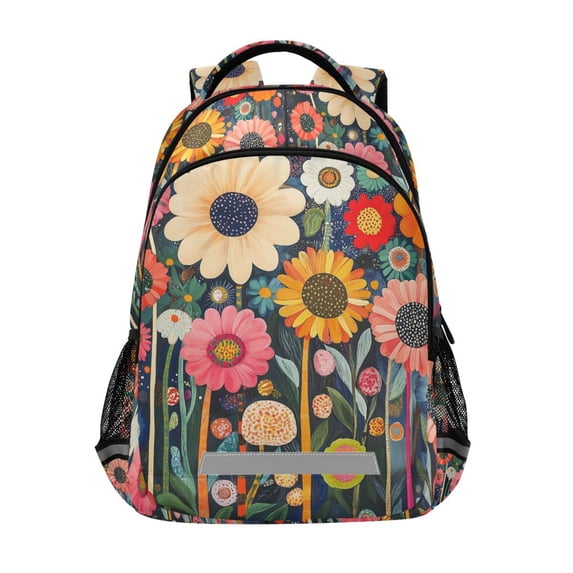 FORMRS Kids School Backpack Elementary Student Unisex Travel Bookbag with Reflective Stripes, Large Colorful Flowers