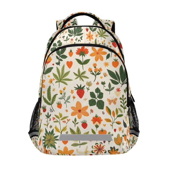 FORMRS Unisex Backpack Elementary School Travel Bookbag with Reflective Stripes, Leaves Pattern