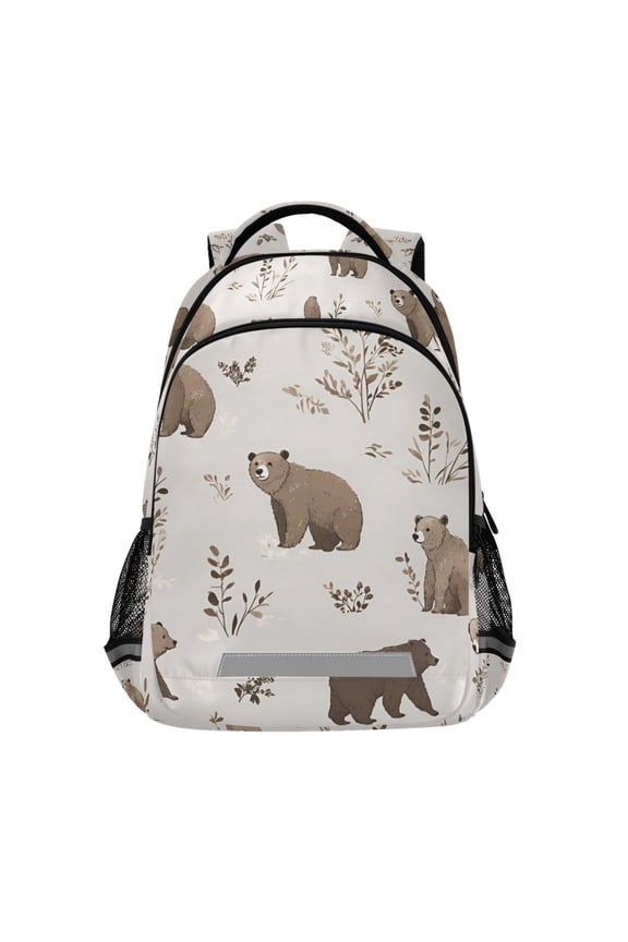 Unisex Backpack Elementary School Travel Bookbag with Reflective Stripes, Light Gray Bears