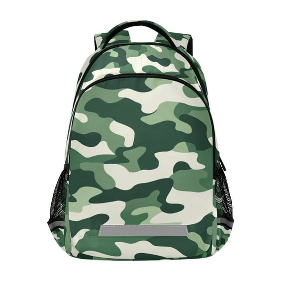 FORMRS Unisex Backpack Elementary School Travel Bookbag with Reflective Stripes, Light Green Camouflage Design