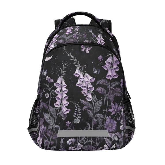 FORMRS Kids School Backpack Elementary Student Unisex Travel Bookbag with Reflective Stripes, Light Purple Flowers
