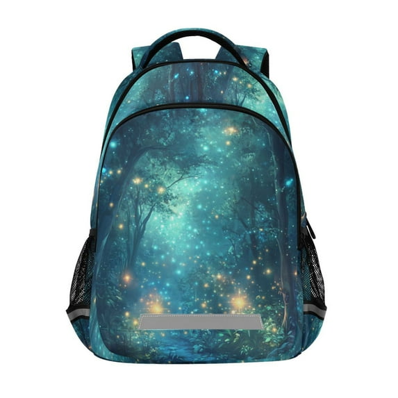 FORMRS Unisex Backpack Elementary School Travel Bookbag with Reflective Stripes, Magical Forest Glowing Lights