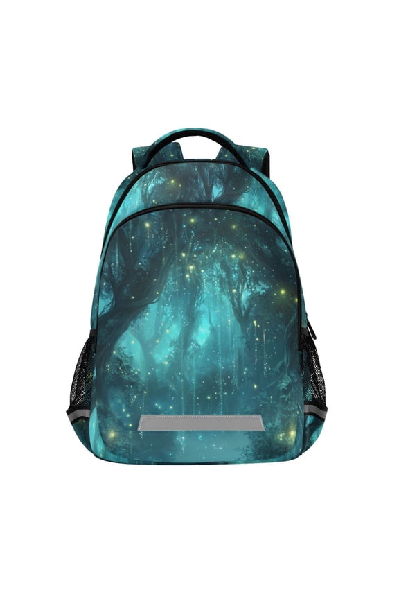 Unisex Backpack Elementary School Travel Bookbag with Reflective Stripes, Magical Forest